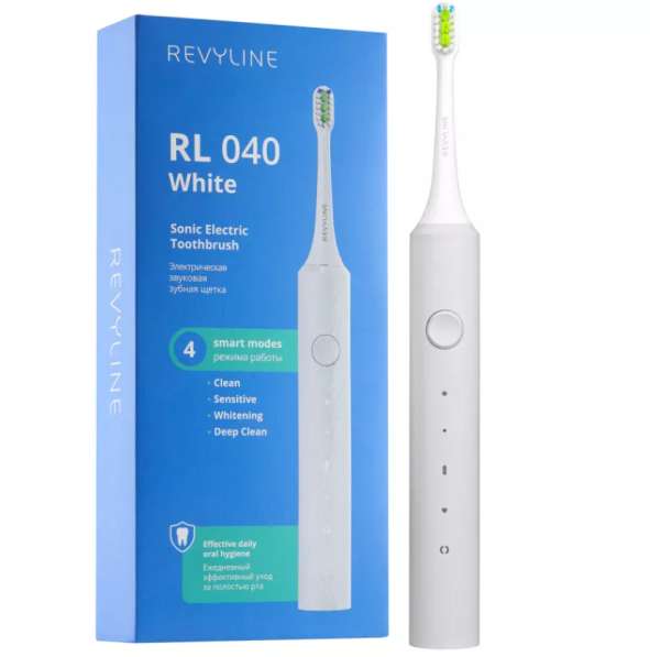 Зубная звуковая щетка Revyline RL 040 в белом дизайне против