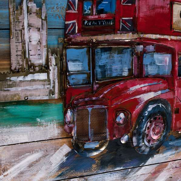Картина деревянная с металлом Лондонский автобус 90х60 см. в Москве фото 3