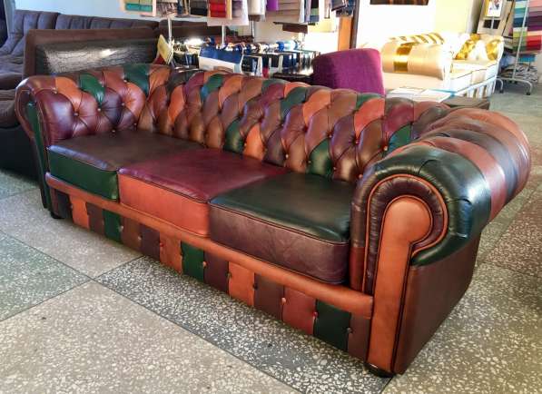 Кожаный диван Честер в стиле пэчворк