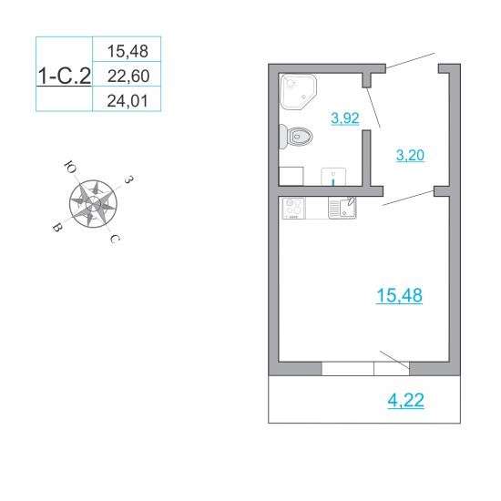 2-комнатная квартира 47 м²