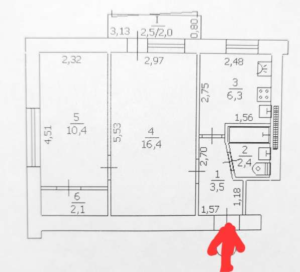2-х комнатная квартира, кв. 50, 3/5 эт. 44м² с АО в фото 10