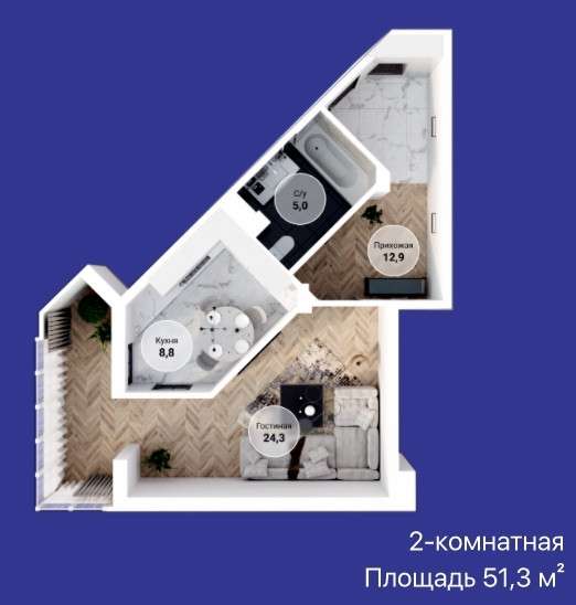 Продается 2 комнатная квартира 51,3 м2 ЖК Navoi 3.0 в фото 7