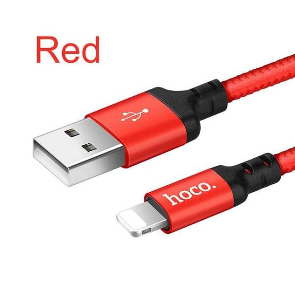 Красный усиленный USB-кабель Lightning Hoco X14 2m в Челябинске