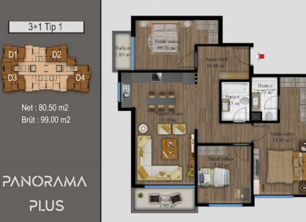 4-к. квартира 99м ² Турция, Мерсин, Мезитли, Дениз в фото 7