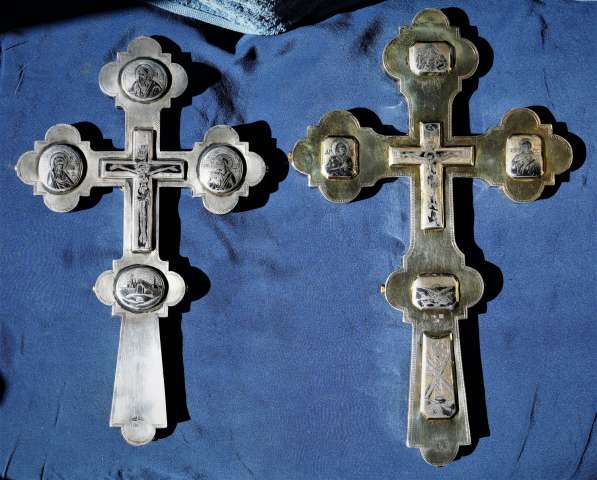 Пара старинных напрестольных крестов. Серебро «84». XIХ век в Санкт-Петербурге фото 3