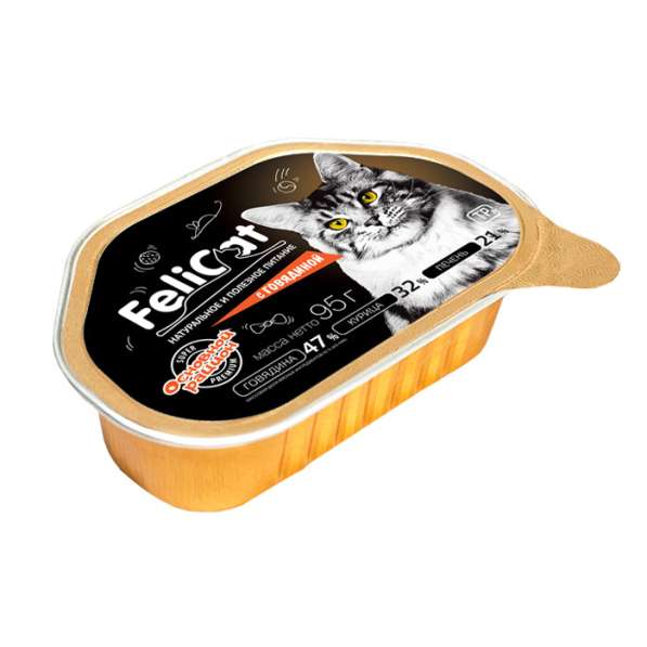 FeliCat Консервы мясные для кошек с говядиной, 95 гр