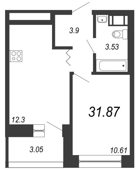 Продам 1 комнатную квартиру, 31,87 кв. м