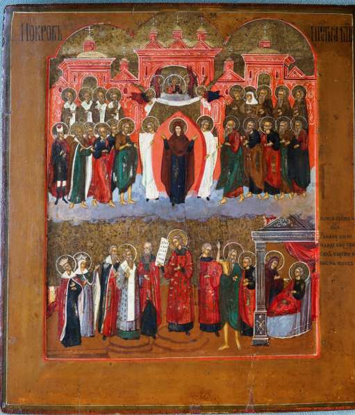 Старинный образ Покрова Пресвятой Богородицы. Россия, Палех в Санкт-Петербурге фото 7