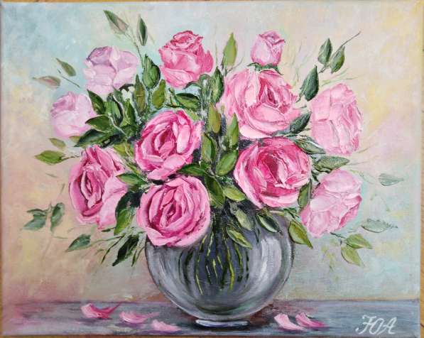 Картина маслом "Розы в вазе." Выполнена маслом на холсте