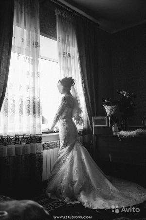 Кружевное свадебное платье с вышивкой из бисера в Железнодорожном фото 3