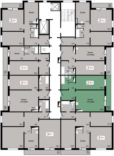 2-к квартира, 58 м2, 10/17 эт