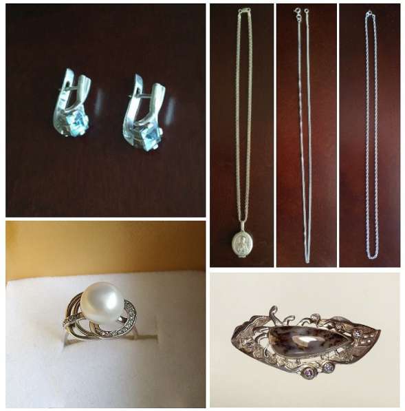 Серебряные украшения: кольцо, серьги, ладанка, цепочка