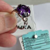 Новое серебряное кольцо с аметистом 6 ct., р 18, в Москве